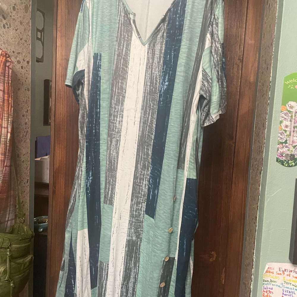 Striped V-Neck Button Dress